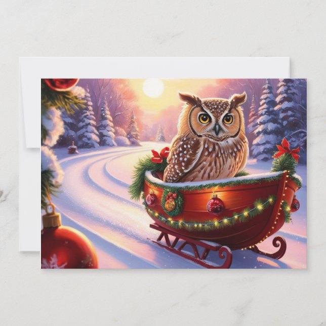 Uggla på släde under högtiderna inbjudningar (Framsida)