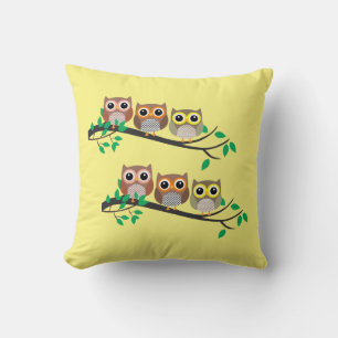 Uggla på Träd Limb Cute Funny Birds Animds Kudde