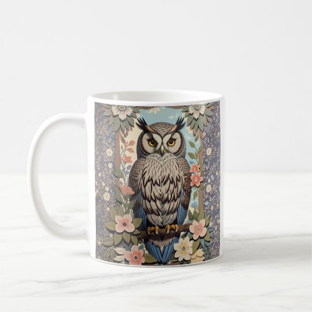 Uggla Pastel Blommigt William Morris Inspired Kaffemugg (Vänster)