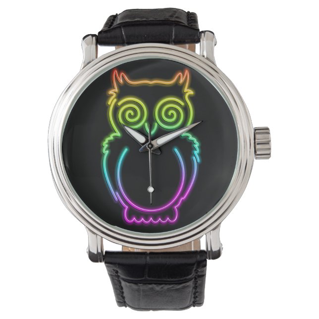 Uggla Psychedelic Neon Light Button Armbandsur (Framsida)