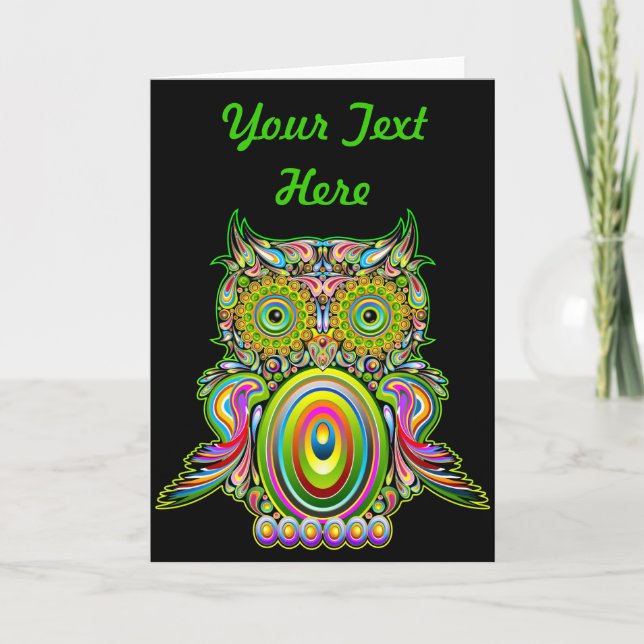 Uggla Psychedelic Popart-hälsningskort Kort (Framsida)