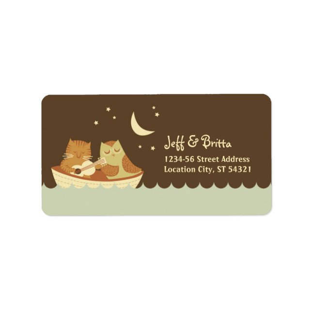 Uggla & Pussycat Storybook Bröllop (Blue and Brown Adressetikett (Framsidan)