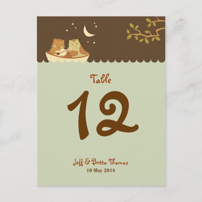 Uggla & Pussycat Storybook Bröllop (Blue and Brown Vykort (Framsida)