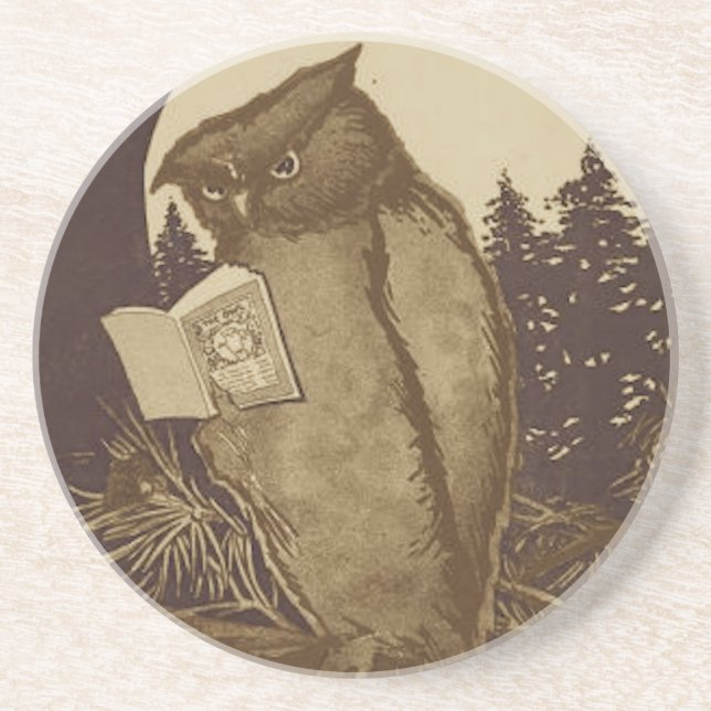 Uggla Reading a Bok Underlägg (Framsidan)