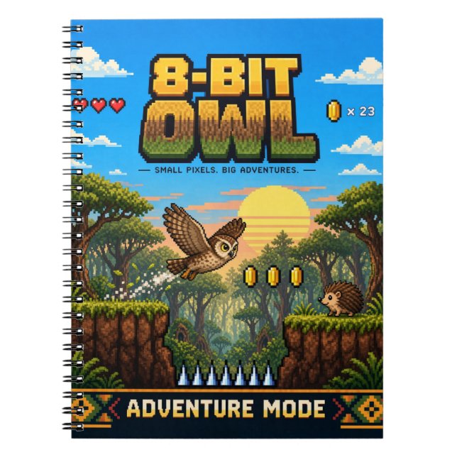 Uggla, Retro 8-Bit Pixelkonst Anteckningsbok (Framsidan)