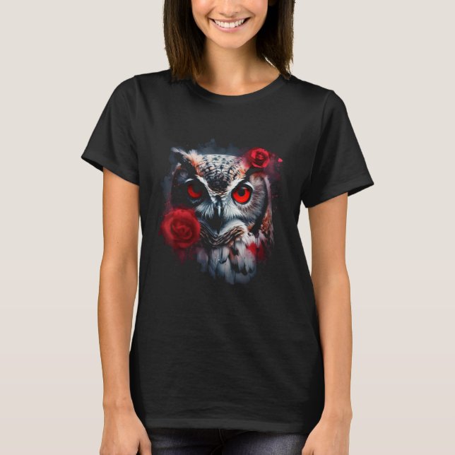 Uggla Ro Artwork Animal Flower Motif Uggla T Shirt (Framsida)