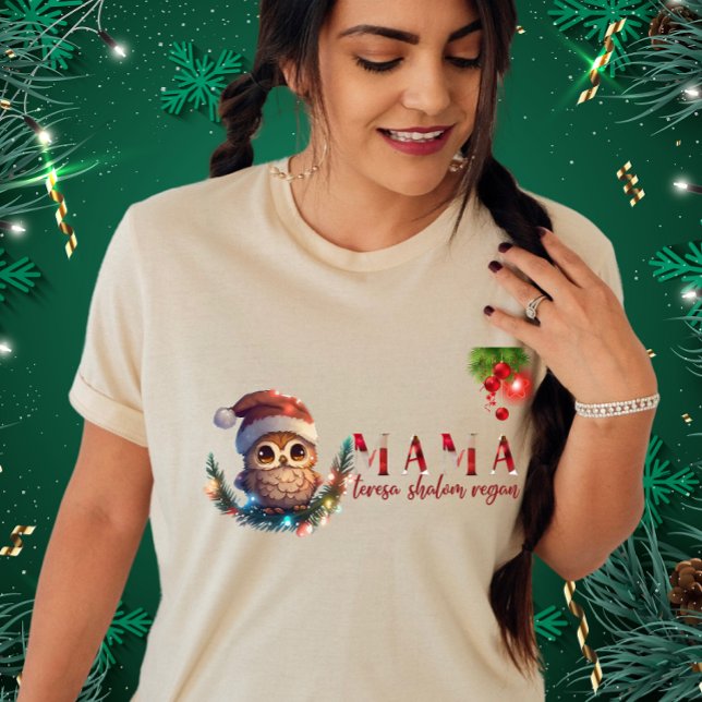 Uggla Santa Hat jul Ljus Funny Uggla Mamma Gift T Shirt (Skapare uppladdad)