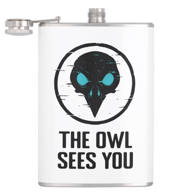 Uggla ser dig - Glitch Öga Horror Shirt - White Fickplunta (Öppnad)