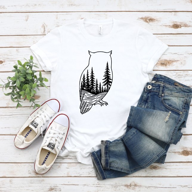 Uggla Siluett med Skogsscen T Shirt (Skapare uppladdad)