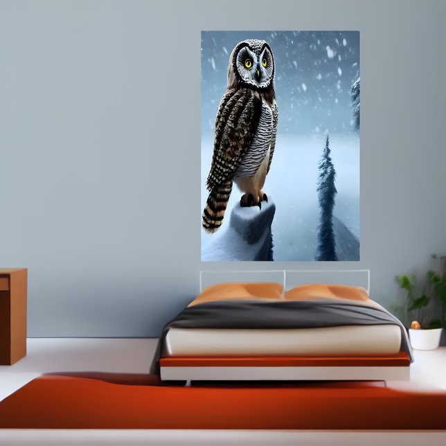 Uggla sitta i snöberget | AI Art Poster (Skapare uppladdad)