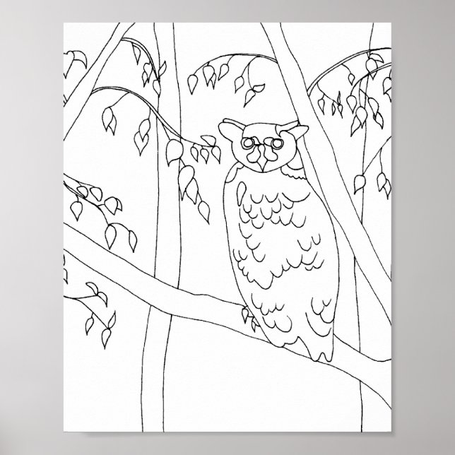 Uggla sitta i träd, konturer för färgning poster (Framsidan)