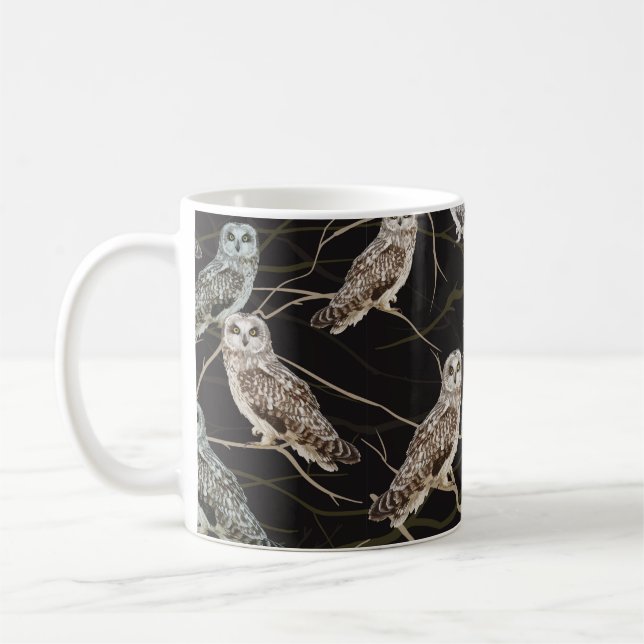 uggla sitta vid gren kaffemugg (Vänster)