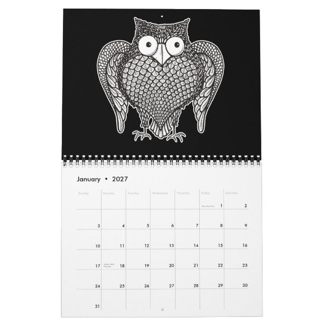 Uggla Sketch Tecknad Kalender (Jan 2027)