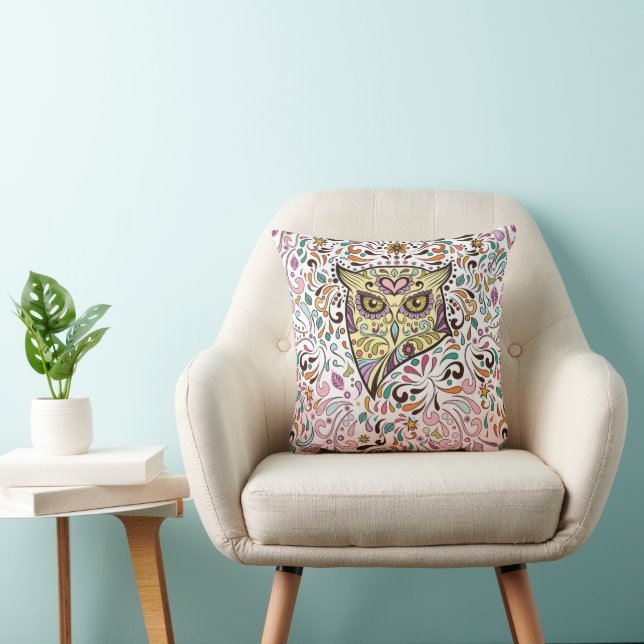 Uggla Skull och Rosa Lila Blue Mint Pillow Kudde (Stol)