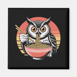 Uggla Slurping Ramen japansk Ukiyo-e Vintage Stil Magnet