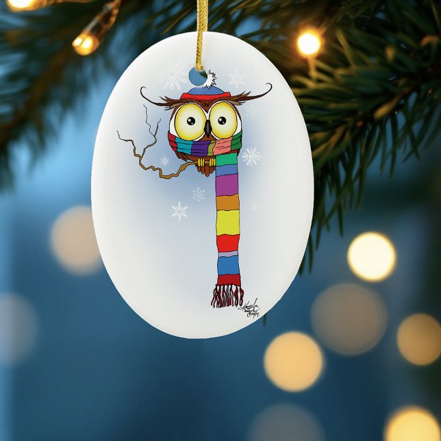 Uggla Snöflingor Scarf Hat Cute Julgransprydnad Keramik (Skapare uppladdad)