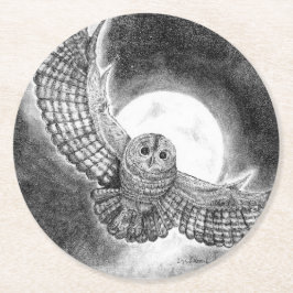 Uggla som flyger framför Måne Underlägg Papper Rund