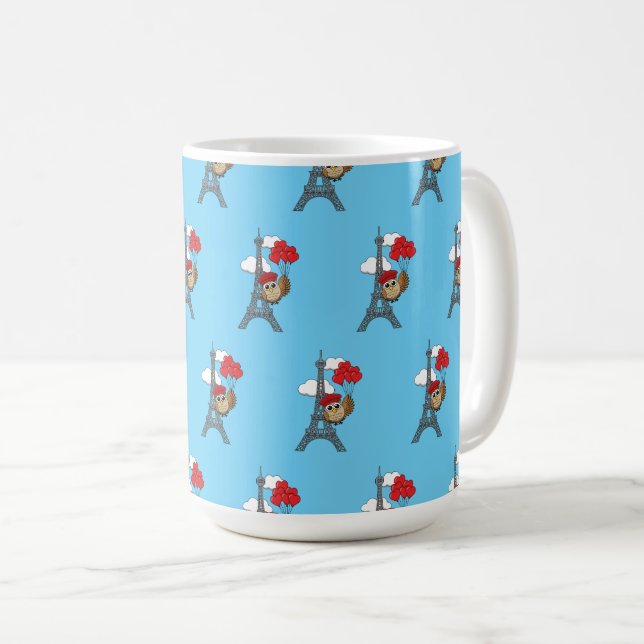 Uggla som flyger med hjärtballonger i Paris Kaffemugg (Framsida höger)