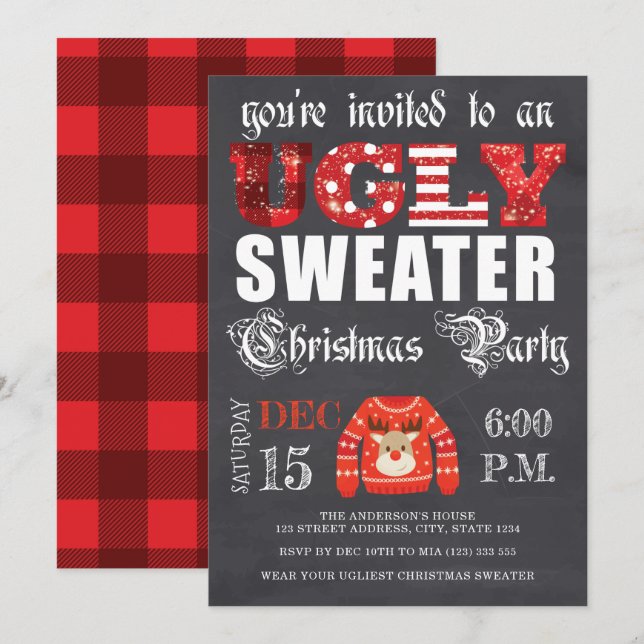 Uggla, sötare jul, Party, färgtavla Inbjudningar (Fram/baksida)