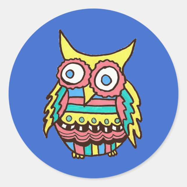 Uggla Sticker Runt Klistermärke (Framsida)