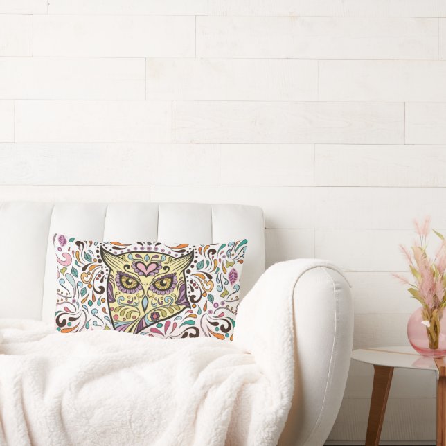 Uggla Sugar Skull och Rosa Lila Blue Mint Pillow Lumbarkudde (Soffa)