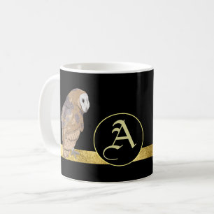 Uggla svart bakgrund guld pub monogram kaffemugg