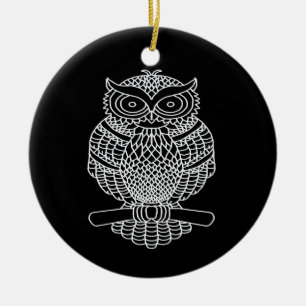 Uggla (svart rund) - Keramisk Ornament