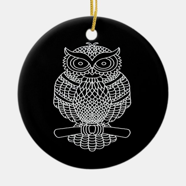 Uggla (svart rund) - Keramisk Ornament (Framsidan)