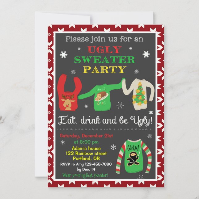 Uggla sweater christmas-inbjudan jul party inbjudningar (Framsida)