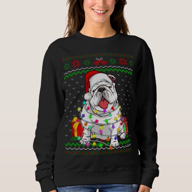 Uggla Sweater jul Ljus English Bulldog Hund T Shirt (Framsida)
