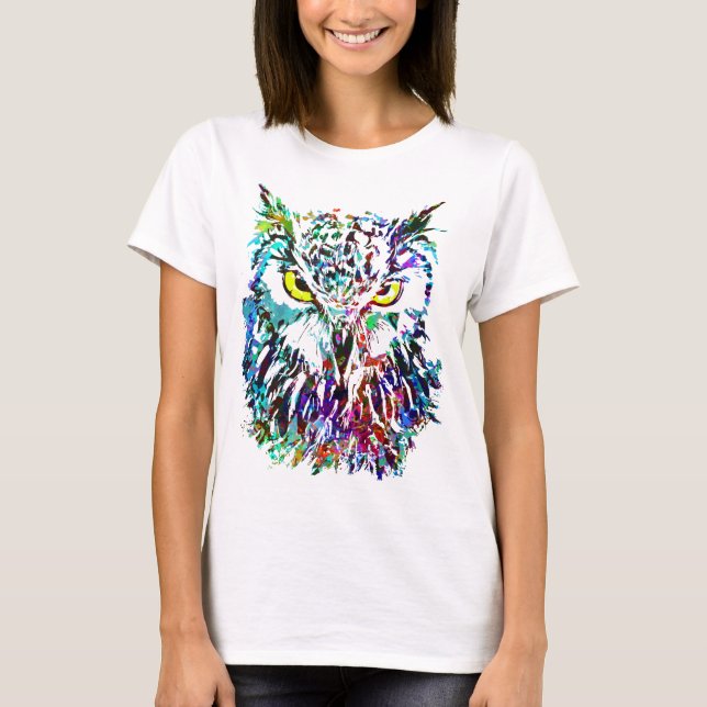 Uggla T-Shirt | Färgfull Uggla Teckning | Abstrakt (Framsida)