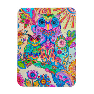 Uggla Tecknad Bird Cute Animal Doodle Sketch Art Magnet