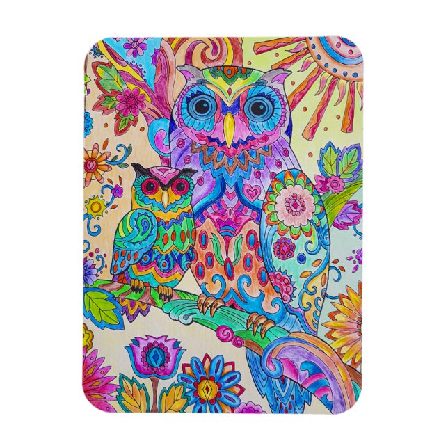 Uggla Tecknad Bird Cute Animal Doodle Sketch Art Magnet (Vertikal)