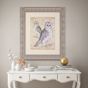 Uggla tittar på din Vintage Collage Fototryck
