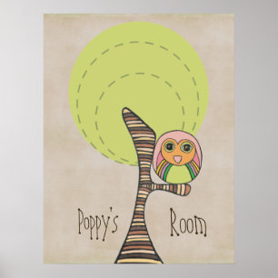Uggla Träd Baby Nursery Kids Room Wall Poster