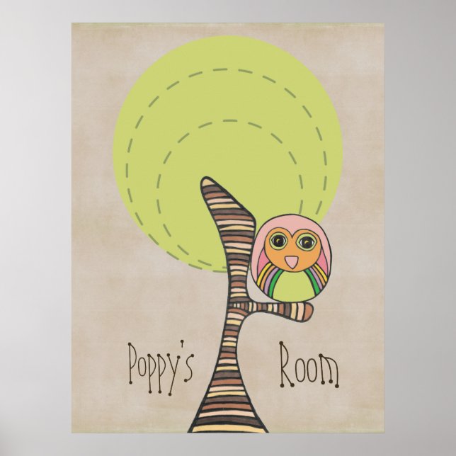 Uggla Träd Baby Nursery Kids Room Wall Poster (Framsidan)