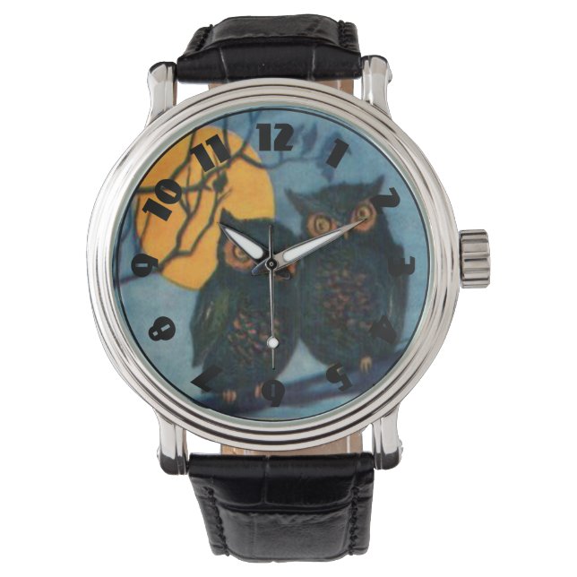 Uggla Träd natt, fullkomlig måndag Halloween Armbandsur (Framsida)