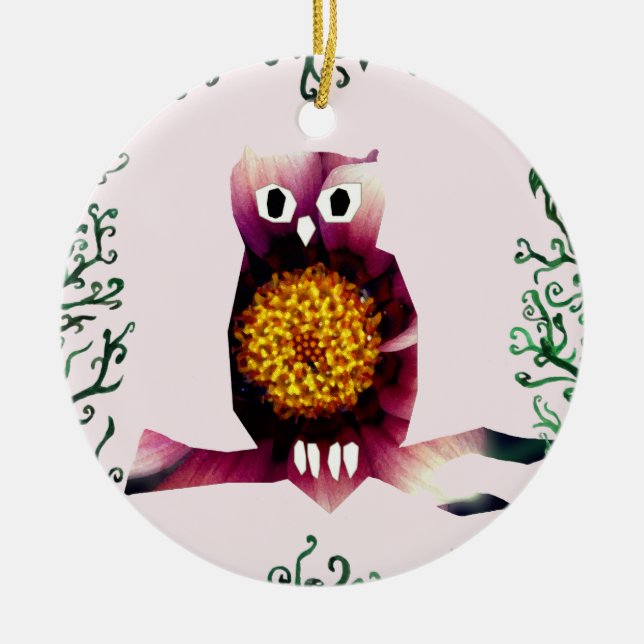 Uggla, Uggla Bird Blommigt Art Circle Ornament (Framsidan)