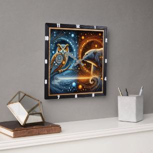 Uggla uppfyller styrkan hos ett Polar björn Fyrkantig Klocka