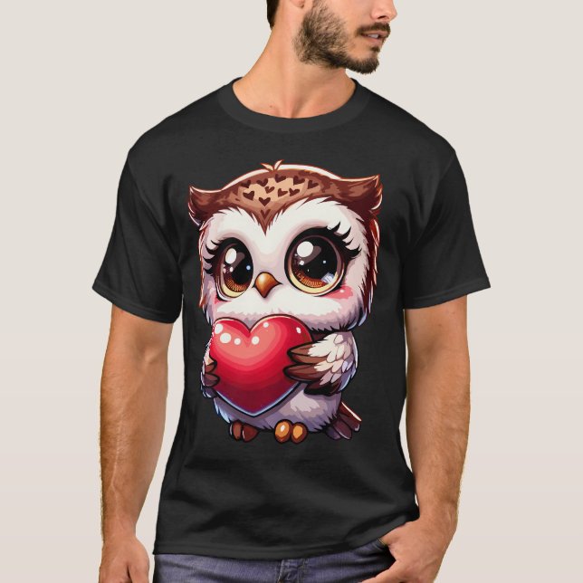 Uggla Valentines day Heart Kawaii Anime Uggla för  T Shirt (Framsida)