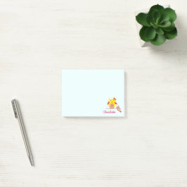 Uggla vid gren med Rosa Flowers Personlig Namn Post-it Block