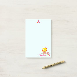 Uggla vid gren med Rosa Flowers Personlig Namn Post-it Block