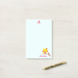 Uggla vid gren med Rosa Flowers Personlig Namn Post-it Block