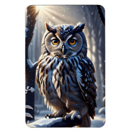 Uggla vid Träd Gren i Snowy Forest Magnet