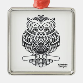 Uggla (vit fyrkant) - Premium Ornament