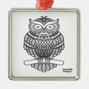 Uggla (vit fyrkant) - Premium Ornament