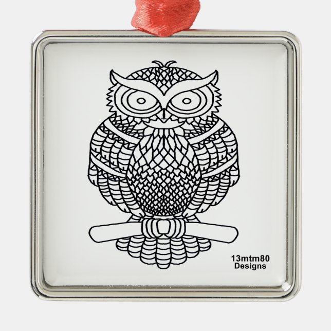 Uggla (vit fyrkant) - Premium Ornament (Framsidan)