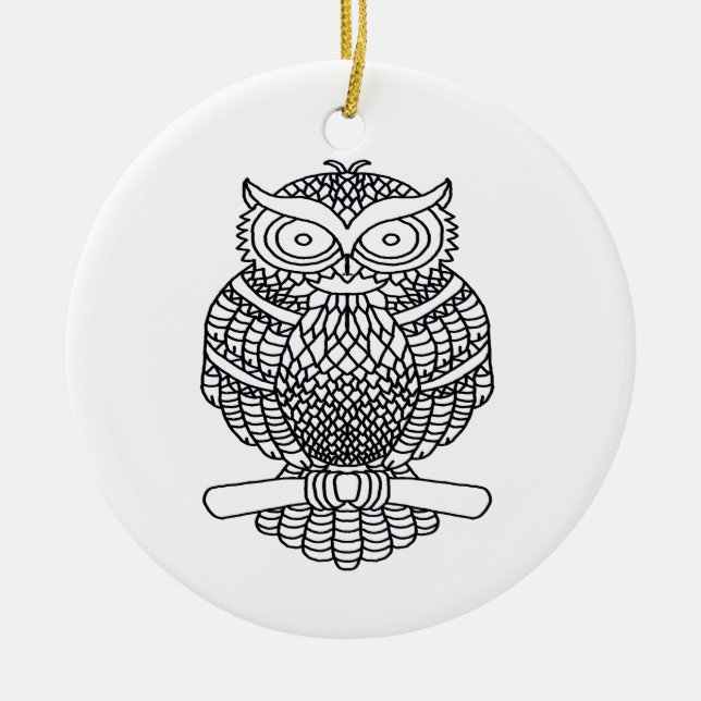 Uggla (vit runda) - Keramiskt prydnadsföremål Julgransprydnad Keramik (Framsidan)