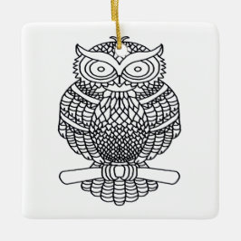 Uggla (vit ruta) - Keramisk prydnadsföremål Julgransprydnad Keramik