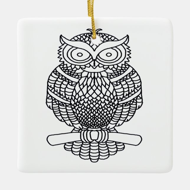 Uggla (vit ruta) - Keramisk prydnadsföremål Julgransprydnad Keramik (Framsida)